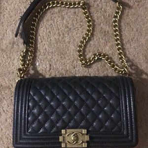 Black and gold boy bag caviar leather old medium